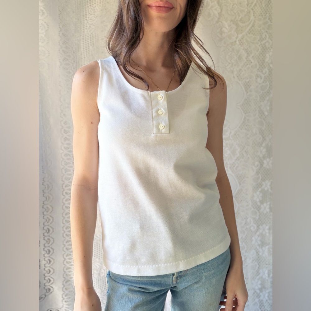 Vintage White Henley Tank Top 80s Made In USA - Picture 12 of 16